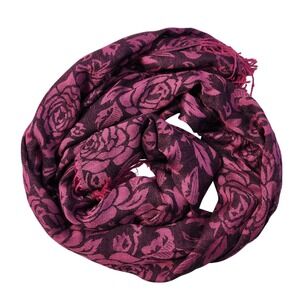 AmaWaterways Scarf Pink Black Rose Floral Print Fringe Shawl Wrap 72 x 26